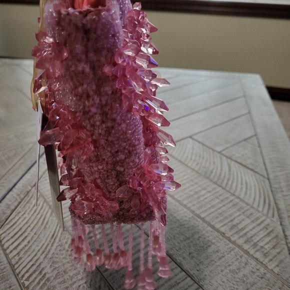 Handcrafted Beaded Bag Made in India Viral TikTok Purse Pink Floral Boho Fringe - Picture 3 of 12